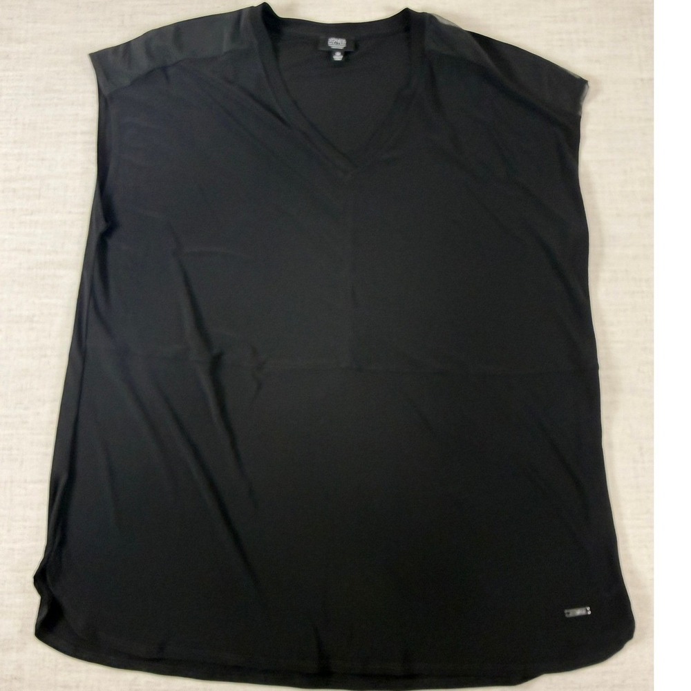 Jones New York Signature Black V-Neck Mesh Shoulder Sleeveless Top 1X
